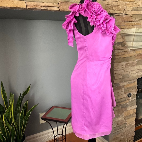 Adrianna Papell 3D Floral One Shoulder Cocktail Dress Event Party Purple 8 - Picture 5 of 12